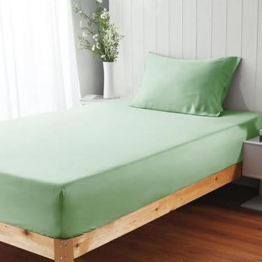 Imagem de Zaizaihome Jogo de lençol 100% viscose derivado de bambu, 2 peças, 1 fronha, 1 lençol com elástico, roupa de cama sedosa de luxo de hotel, ultramacio, refrescante para quem dorme quente (solteiro