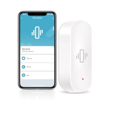 Imagem de Chatthen Sensor de vibração WiFi, sensores de alarme de janela inteligente, o aplicativo Tuya recebe notificações remotamente com sensibilidade ajustável, para alarme de porta de segurança de janela,