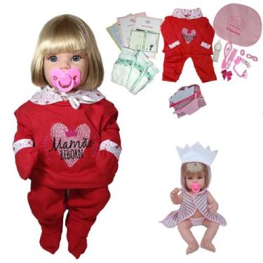 Imagem de Boneca Bebê Mamãe Reborn Silicone Bolsa + 28 Itens Vermelho