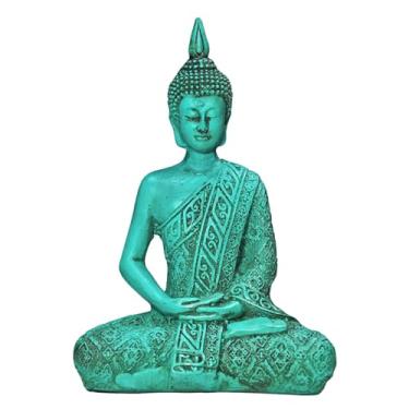 Imagem de Buda Hindu Tailandês Deus Riqueza Prosperidade Resina 20 cm (Turquesa)