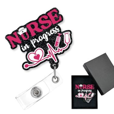 Imagem de Cusrtyh, Carretel retrátil engraçado de enfermeira em andamento com clipe jacaré, para enfermeira médica ICU ER estudante de enfermagem professor médico RN LPN carretel retrátil de crachá de trabalho,