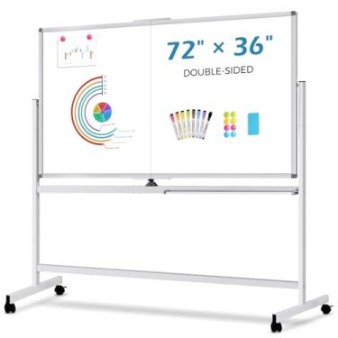 Imagem de Quadro branco com rolamento de dupla face, apagável a seco, quadro branco móvel grande de 182 x 91 cm com suporte, quadro magnético gigante apagável a seco sobre rodas para escritório, casa e escola