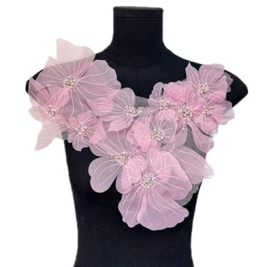 Imagem de JRYYR Aplique de renda de flores, adesivos de bordado 3D para vestidos, apliques de flores para roupas, bolsas, joias artesanais DIY (Rosa-2)