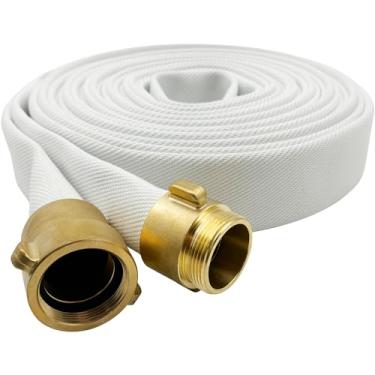 Imagem de SAFBY Mangueira de incêndio - Mangueira de água plana de 3,8 cm x 2,5 m - Mangueira industrial branca - Acoplamentos NPSH