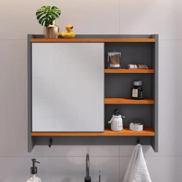 Imagem de Genérico, Espelheira de Banheiro Armarinho Suspenso Com Porta Ganchos Prateleira Organizadora Genova - Cinza/Cina