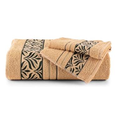 Imagem de Sintra Jogo de Toalhas de Banho e Rosto 2 peças, 100% Algodão, 340g/m², Jacquard com Folhagem, 135x70cm e 50x70cm (Avelã)