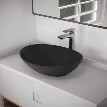 Imagem de Cuba de Apoio para Banheiro/lavabo Cerâmica Redonda 41 Cm Preto Fosco