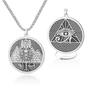 Imagem de VASSAGO Colar de mitologia egípcia, aço inoxidável, olho de horus, pingente de pirâmide, medalhão, amuleto, proteção, joias egípcias para homens e mulheres, Adjustable, Aço inoxidável, Sem Pedra