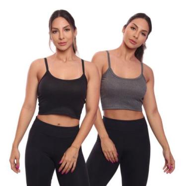 Imagem de Kit 2 Top Cropped Alcinha Canelado Feminino Lisa Básica - Brás e Cia, 