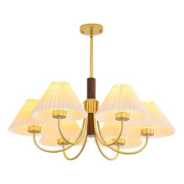 Imagem de BOKT Lustre Vintage De Tecido Com 6 Luzes, Luminária Pendente Clássica Latão Sputnik, Estilo Rústico Madeira, Fazenda, Semi-Embutido, Teto, Ilha Cozinha Meados Do Século