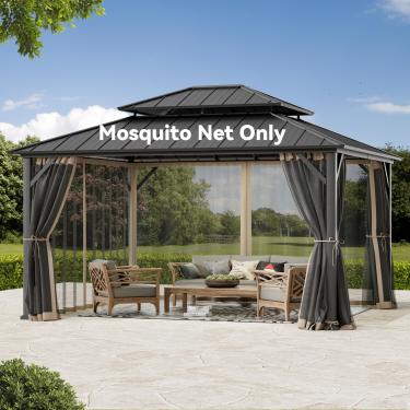 Imagem de Covered Outdoor Rede mosquiteira Gazebo de substituição universal com 4 painéis paredes laterais 30 x 35 cm, mosquiteiros para mirante externo com zíper duplo, substituição para dossel de pátio