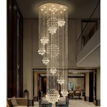 Imagem de cenozo Lustre Grande Moderno De 118'' Para Hall Entrada, Cristal Tipo Gota Chuva, Com Led Regulável, Luminária Embutida Teto Alto, Escada, Corredor, Dourado