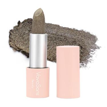 Imagem de VavaSans Batom Vegano Com Glitter, Cinza Espacial, Metálico, Cintilante, Tom De Cinza, Duradouro, À Prova D'Água, Fórmula Não Pegajosa, Diamante Brilhante, Altamente Pigmentado Para Mulheres