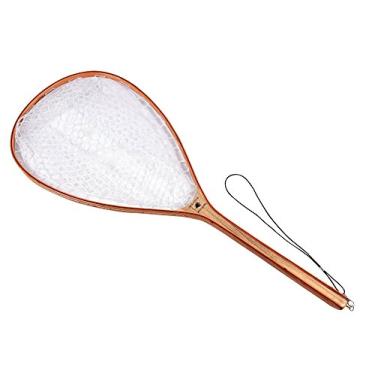 Imagem de Rede de pesca de mosca de madeira com cesta de borracha transparente – Médio