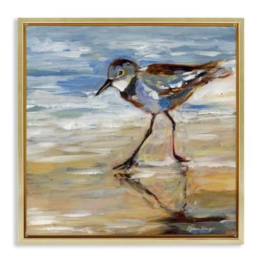 Imagem de Stupell Industries Tela flutuante dourada Sandpiper and Beach Tide Design de arte de parede por Susan Winget, 45,7 x 45,7 cm