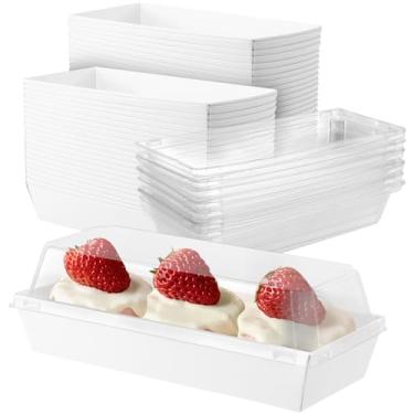 Imagem de MAHIONG Conjunto Com 100 Caixas De Charcutaria 7,5 X 3,2 Cm Tampas Transparentes, Embalagens Para Viagem, Sanduíches Pão Padaria, Recipientes Retangulares Descartáveis Papel Armazenamento Fatias Bol
