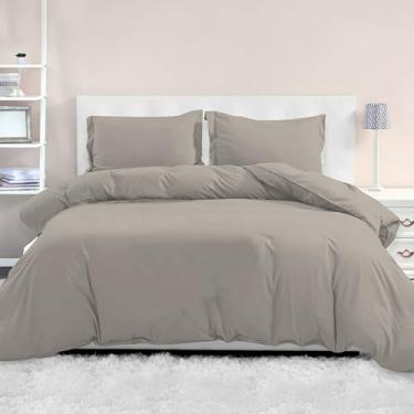 Imagem de Mocassi Conjunto de capa de edredom de luxo Queen Size de 3 peças – 1800 capa de edredom de microfibra de qualidade premium de hotel com fecho de botão (edredom não incluído), 1 capa de edredom 224 x