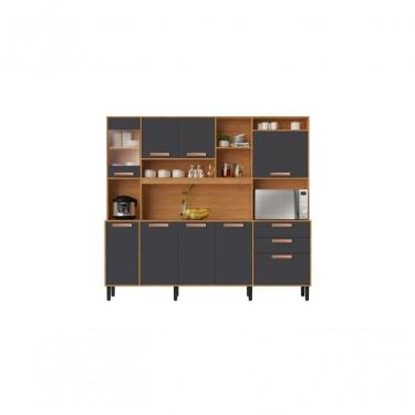 Imagem de Cozinha Compacta 8 Portas 3 Gavetas 7 Nichos Nápoles Itatiaia Cinamomo-grafite