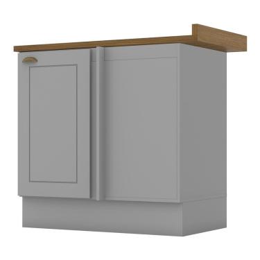 Imagem de Balcão Canto Reto 1 Porta Americana Cinza Com Tampo Nature - Móveis Henn Cinza-nature
