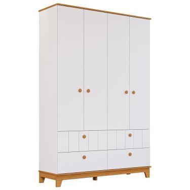 Imagem de Guarda Roupa Infantil Biscoito 4 Portas E 4 Gavetas Branco-nature - Permóbili Baby Branco-nature
