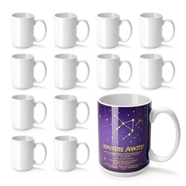 Imagem de Joyclub Conjunto de 12 canecas de sublimação em branco 425 g canecas de café brancas a granel copos de cerâmica com alça Tazas Para Sublimar para café com leite, chá, sopa de leite, presentes DIY