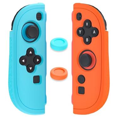 Imagem de RHOTALL Protective Case for Nintendo Switch 2 joycon Controllers, Soft Anti-Slip Ergonomics Silicone Protective Shell Cover Compatible with Switch 2 joycon Skin with 2 Thumb Grips - Blue Orange