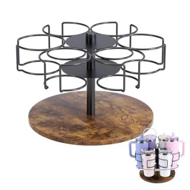 Imagem de Organizador de garrafa de água Stanley, organizador de garrafa de água giratório com 6 compartimentos, suporte para copo Stanley, fácil de instalar, marrom vintage