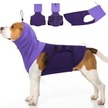 Imagem de SAWMONG Colete de ansiedade para cães, camisa respirável calmante ajustável no peito e capuz, jaqueta de trovão para cães, alívio de estresse para animais de estimação, casaco que envolve orelhas para