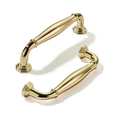 Imagem de khtumeware Pacote com 10 puxadores de armário de latão polido de 89 mm, puxador de armário dourado não laqueado, ferragens de armário sólidas para armários e gavetas, puxadores de cômoda