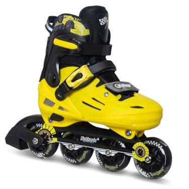 Imagem de Nattork Patins em linha para crianças com rodas ajustáveis para meninos e meninas - adolescentes de 8 a 12 anos - Decorações legais de carros de corrida para ambientes internos e externos, amarelo