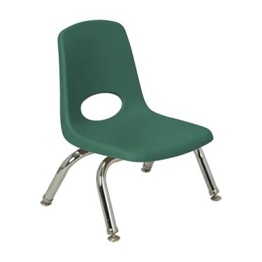 Imagem de Cadeira escolar empilhável de 20 cm, assento de estudante empilhável com pernas de aço cromado e deslizadores giratórios; para creche, pré-escola e escola em casa - verde, 14750-GN