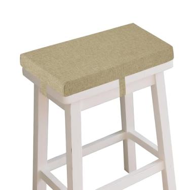 Imagem de OVOV Conjunto de 1 almofada de banco de bar retangular com alças antiderrapante espuma de alta resiliência de 5 cm de espessura com capa lavável na máquina 45,7 cm x 24 cm (bege)