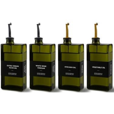 Imagem de Garrafa dispensadora de azeite de oliva para cozinha, 500 ml, conjunto de dispensador de óleo e vinagre com bloqueio de UV, recipiente de óleo à prova de vazamento para casa, restaurante (verde
