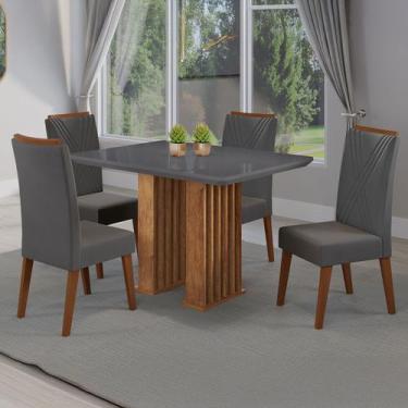 Imagem de Mesa de Jantar 4 Lugares Madeline com Vidro Ripado Mel/Cinza/Grafite -