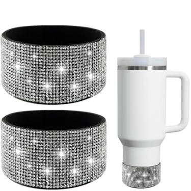 Imagem de Bota de silicone com glitter diamante 2 peças para Stanley Cup, compatível com copos Stanley de 567 a 1,134 g e garrafas de água de 340 a 680 g com base de 7 a 7,6 cm, capa de borracha antiderrapante