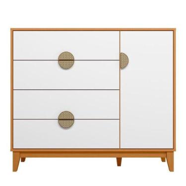 Imagem de Cômoda Sapateira 4 Gavetas 1 Porta 100% Mdf Cauê Cinamomo/branco - ALB