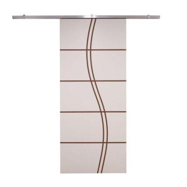 Imagem de Porta De Correr Branco Prime Frisada Kit Alumínio Fs Duplo - 210x100 -