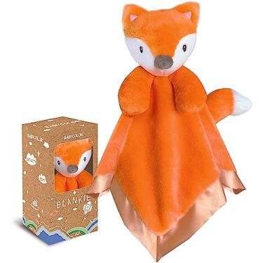 Imagem de Fox Baby Cobertor de segurança Loveys para bebês meninos meninas, 38 cm macios para bebês, cobertor de segurança de raposa com bicho de pelúcia, presentes para bebês e bebês, raposa laranja