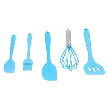 Imagem de KIMISS 5pcs Utensílios de Cozinha de Silicone - Batedor de Ovos, Raspador de Cozinha, Escova de óleo, Espátula Com Fenda para Assar e Decoração de Bolo (Conjunto azul de 5 peças)