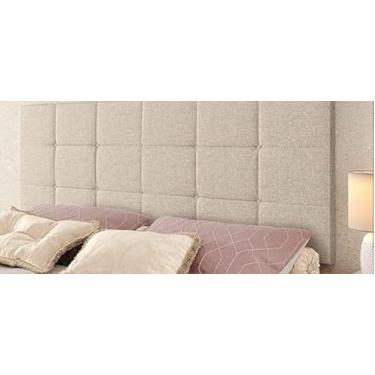 Imagem de Cabeceira Bia Casal Estofada, Design Capitonê, bege linho, Montagem na Parede