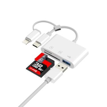Imagem de USB C Lightning para leitor de cartão SD (19.4 cm²) Adaptador USB OTG Micro SD TF Câmera Digital Transferência de Foto para iPhone 16 15 14 Pro Max para iPad, MacBook, Armazenamento de Computadores