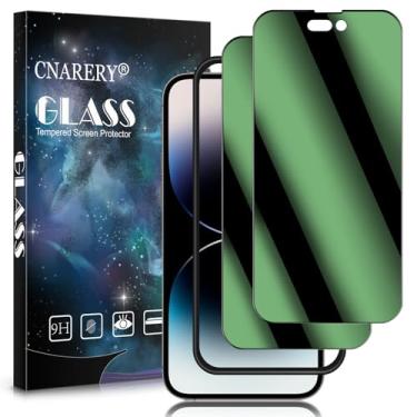 Imagem de Cnarery [Pacote com 2] Protetor de tela de privacidade verde para iPhone 14 Pro Max (6,7 polegadas), [Kit de instalação fácil] [antiespião] [compatível com capas] Protetor de tela de vidro temperado