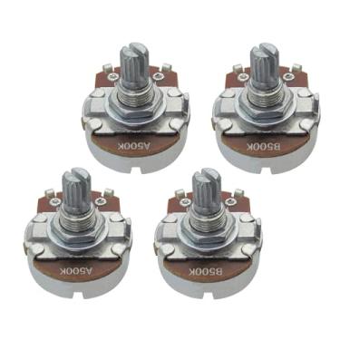 Imagem de FLEOR A500K+B500K Potenciômetro de volume de tom de guitarra tamanho completo 18 estrias de eixo dividido curto com ponta de baioneta, pacote com 4