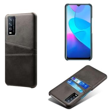 Imagem de Capas Compatível com VIVO Y20,Caso de couro PU-Tampa de telefone a prova de choque com 2 slots de cartão,Proteção anti-impressão digital e anti-gota-Black