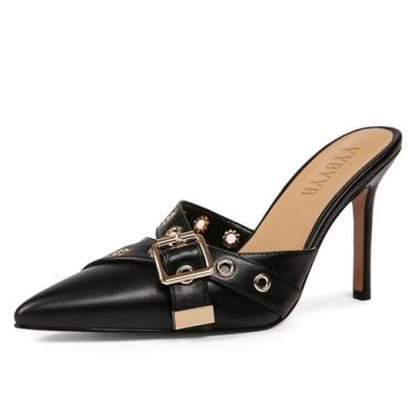 Imagem de YYBYYB Salto alto feminino bico fino fechado salto mule laço cravejado salto agulha vestido noiva elegante casamento sexy festa sapatos sapatos sapatos, Preto, 39