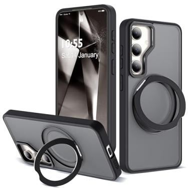 Imagem de Zalinbo Capa compatível com Samsung Galaxy S24 com suporte magnético giratório 360, compatível com proteção militar Mag-Safe, capa de telefone translúcida à prova de choque para S24 de 6,2 polegadas