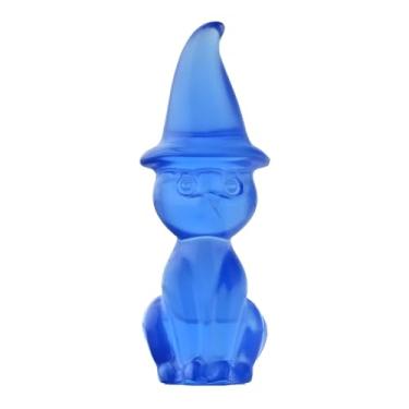 Imagem de DZJXBZhu Estátua de gato bruxa de opala azul 5 cm de cristal natural esculpida à mão estátua de bolso do guardião da sorte estátua de animal de cristal de cura para presente de decoração de Halloween