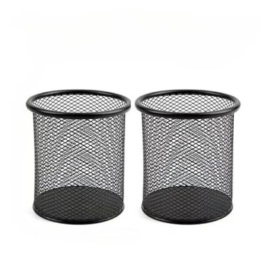 Imagem de Porta Lápis + Porta Treco Organizador de Mesa de Escritório Kit caneta metal aramado (Kit:2pçs (redondas)-M)