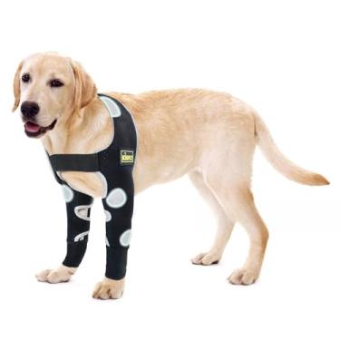 Imagem de KISFLY Suporte de cotovelo para cães para evitar lamber – manga frontal para calos e higroma, ajustável, macia e respirável com acabamento refletivo, alternativa de cone – ambas as pernas, P