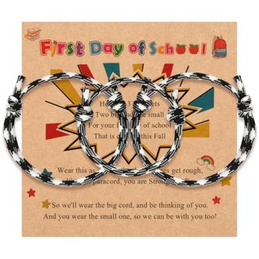 Imagem de Pulseira de corda de malha "First Day of School" de 2 a 3 peças, amor entre mãe/pai/mamãe e filha/filho/eu Back to Scool presentes proteção alívio da ansiedade, pulseira de tecido de nylon colorido